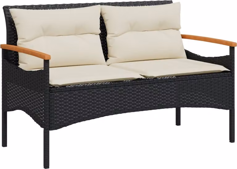 Panchina da Giardino con Cuscini 116x62,5x74 cm Nera Polyrattan