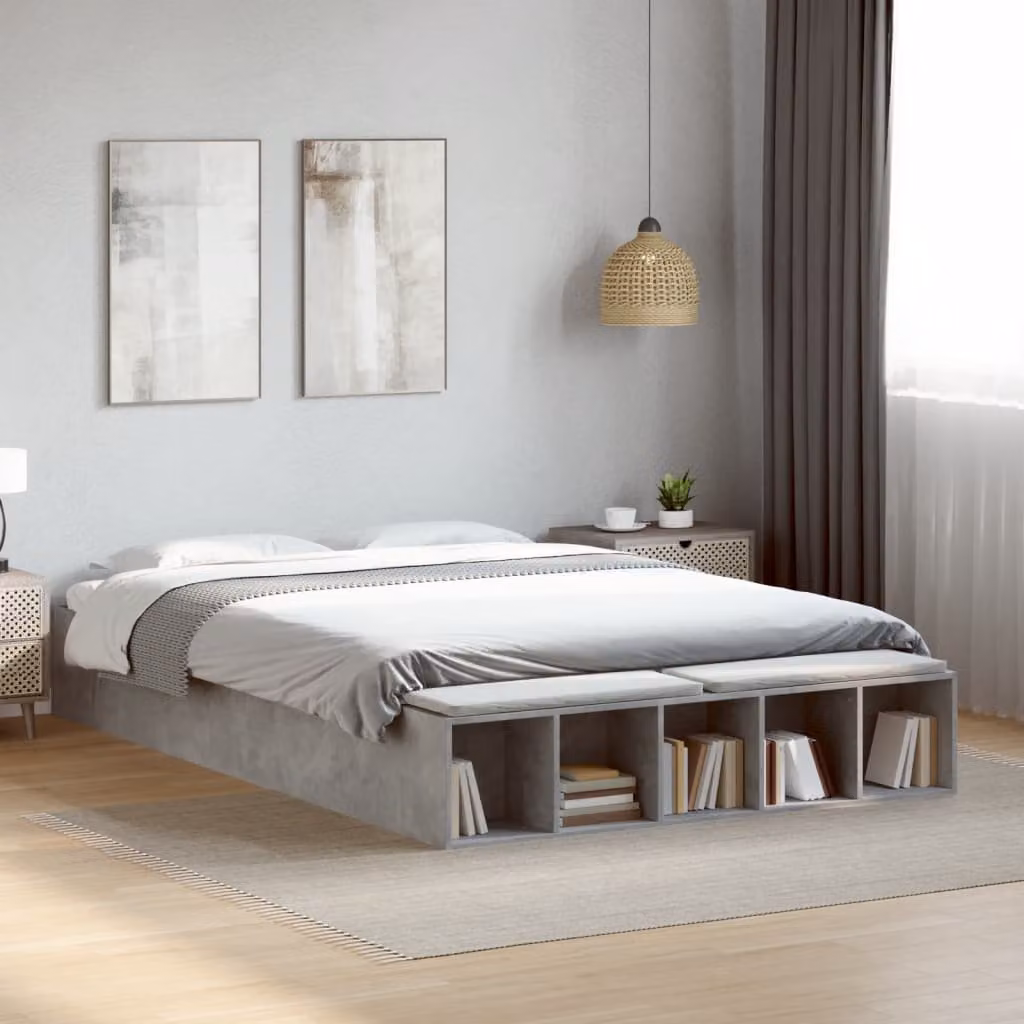 vidaXL Giroletto Moderno Grigio in Legno Multistrato con Compartimenti Laterali L/P/H: 225.5 x 160 x 30 cm – 1