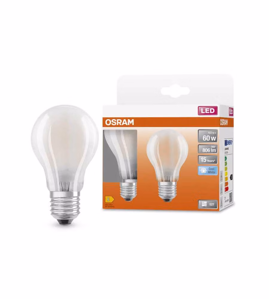 Osram 2 Lampadine LED Star E27 - Bianco Freddo - 6,5W 806lm 4000K
