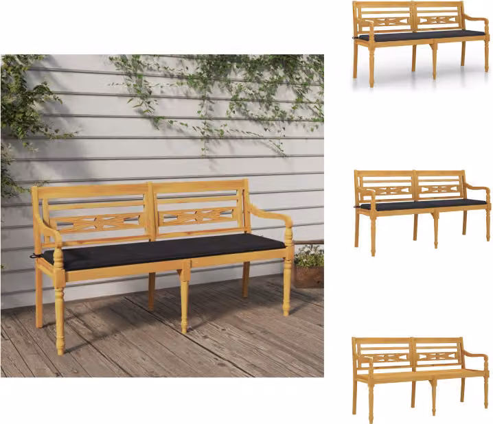 vidaXL Panca Batavia con cuscini antracite 150 cm in teak massiccio - Panche da giardino