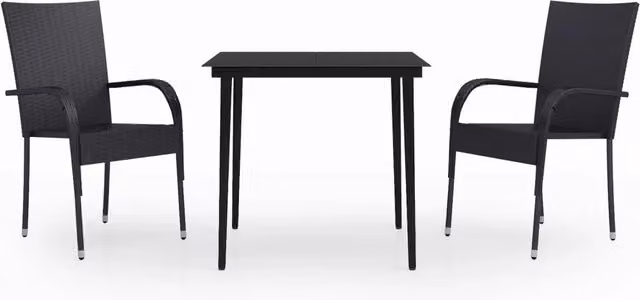 Set Mobili da Pranzo per Giardino 3 pz | Set Salotto da Giardino Nero