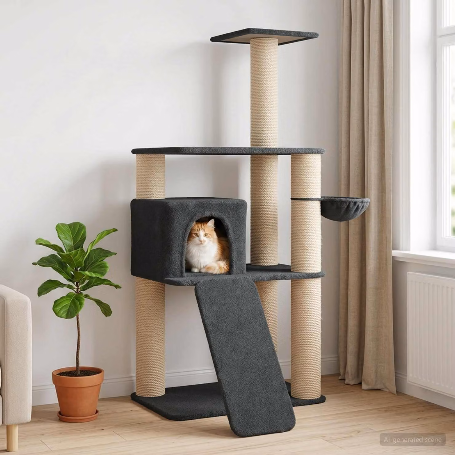 vidaXL Albero per gatti con cuccia in legno e materiale sintetico Grigio