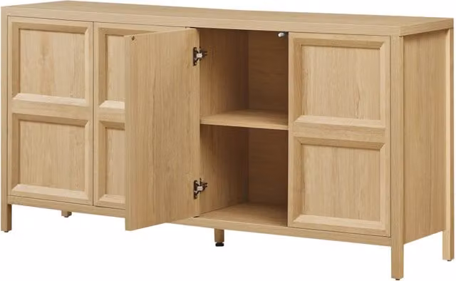 Sideboard moderno in rovere chiaro 160x40x80 cm con apertura Tip-On e cerniere soft-close