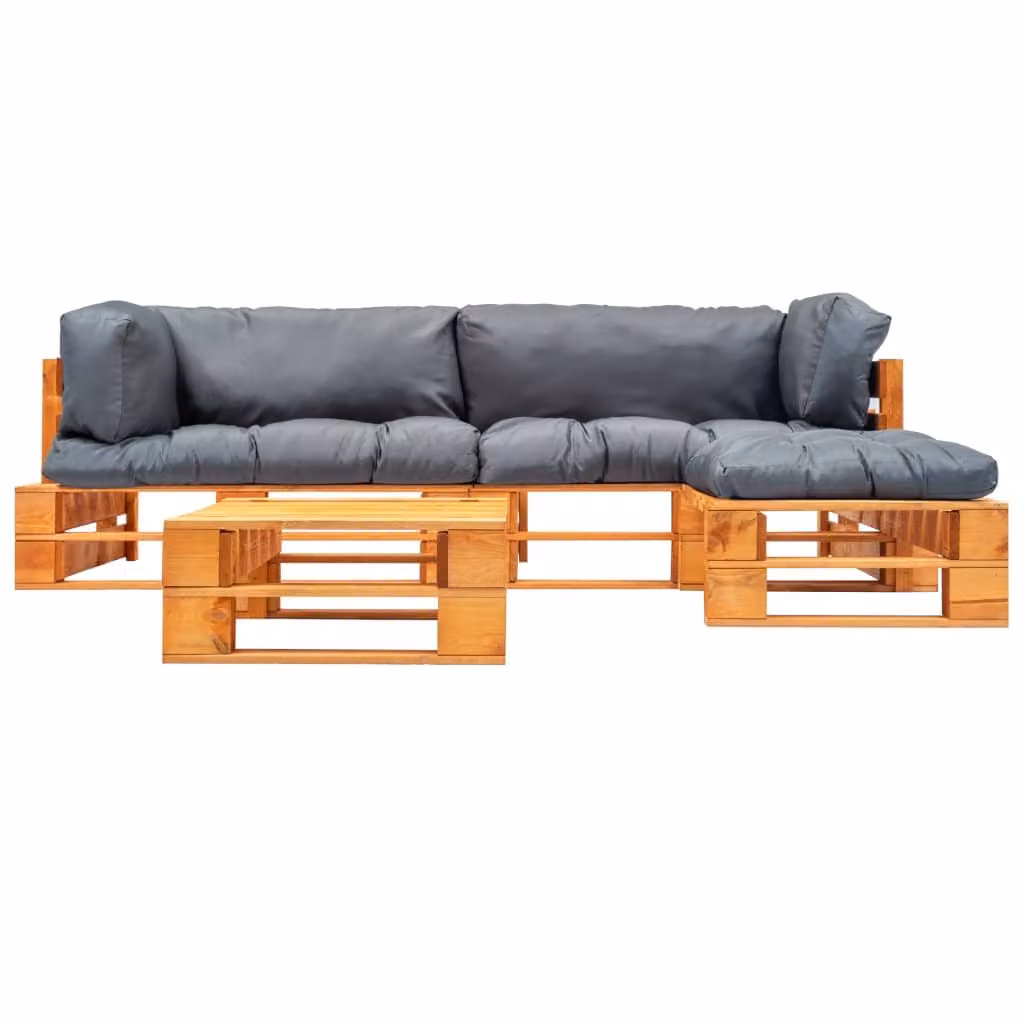 vidaXL Set di 4 pezzi per salotto da giardino in pallet con cuscini in legno grigio