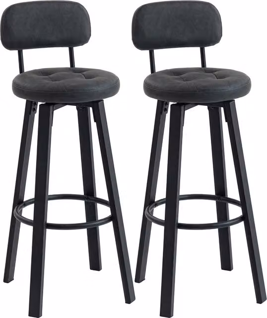 Set di 2 sgabelli alti da cucina HOMCOM girevoli con schienale e poggiapiedi in similpelle grigio scuro e struttura in metallo