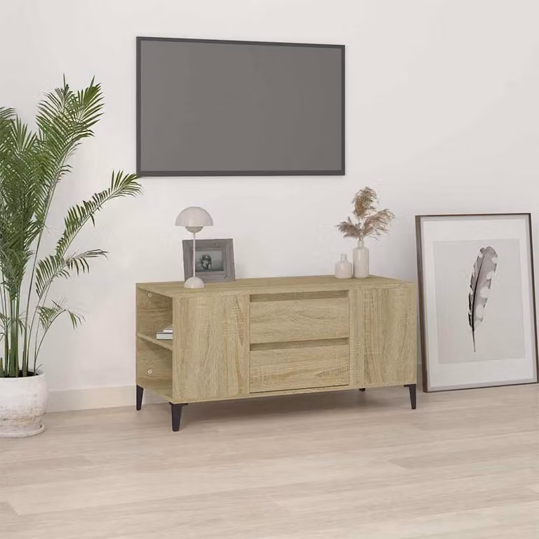 Mobile Porta TV vidaXL Rovere Sonoma in Legno e Metallo con Ruote, L 102 cm x P 44,5 cm x H 50 cm