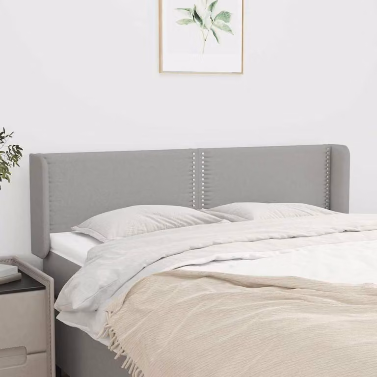 Testiera ad orecchio vidaXL in tessuto grigio chiaro con struttura in legno L: 147 cm, P: 16 cm, H: 78-88 cm
