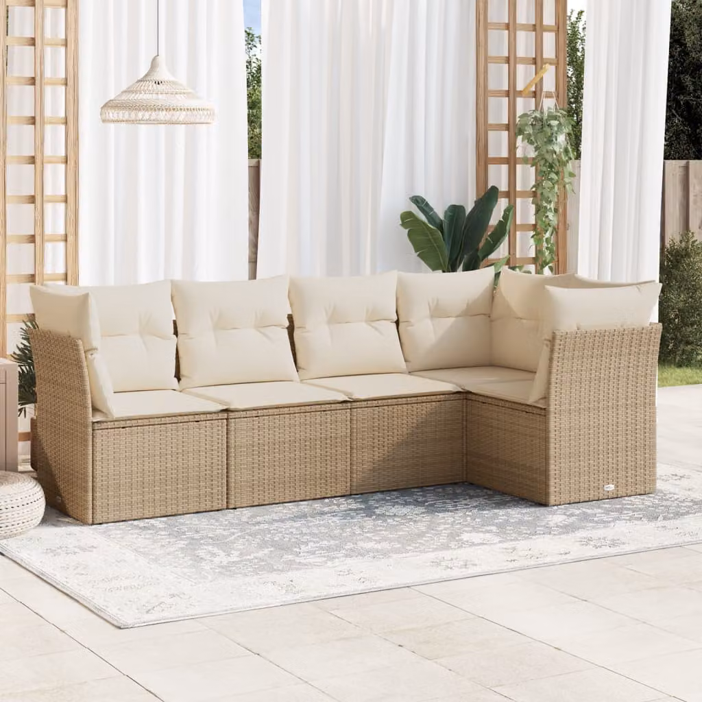 vidaXL Set Divano da Giardino a L 5 pz con Cuscini Beige e Struttura in Metallo