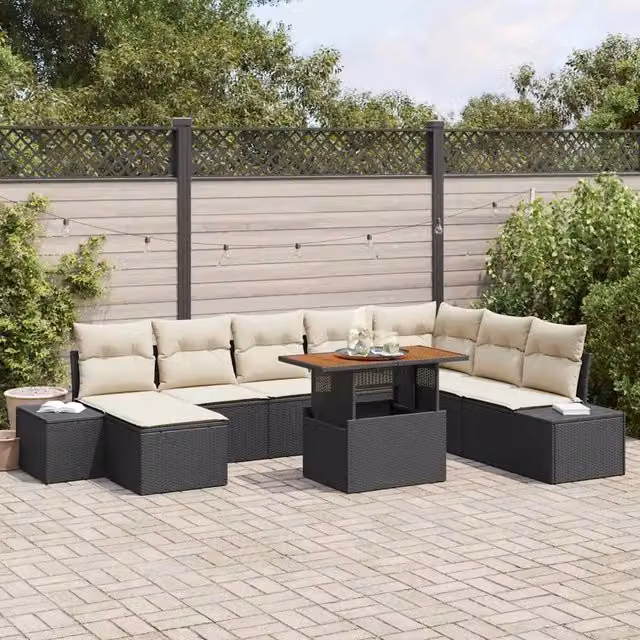 Set Divano da Giardino 9 pz Nero polyrattan 3349998