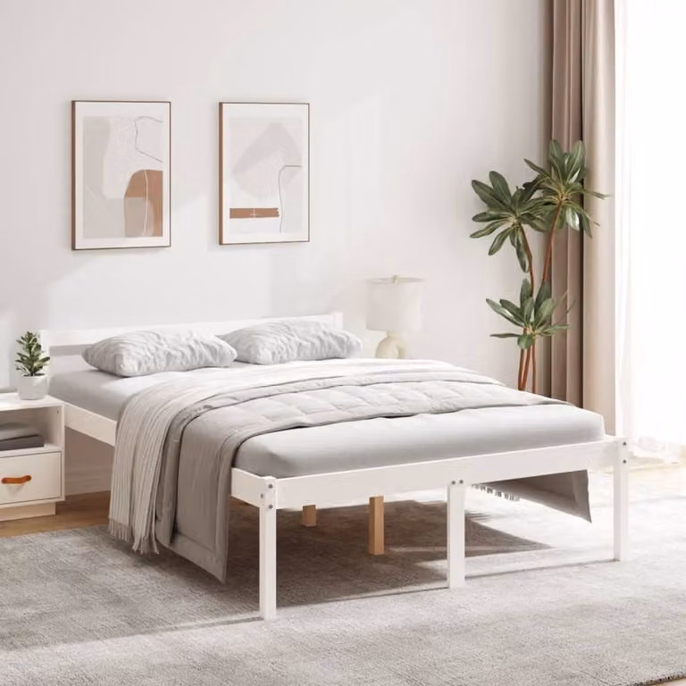 The Living Store Letto Senior bianco 140x190 cm in legno di pino massiccio