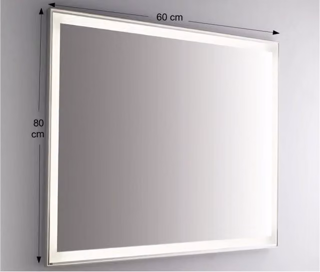 Specchio da parete rettangolare Etrusca con retroilluminazione LED in colore argento, L: 80 cm, H: 60 cm