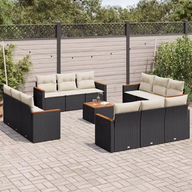 Set di Divani da Giardino VIDAXL in Polyrattan Nero con 13 Pezzi e Cuscini – 1
