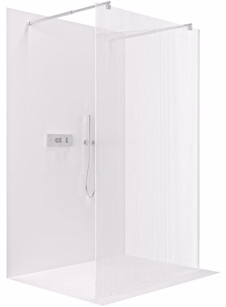 CERANO - Box doccia Walk-in Onyx Duo L/P - 8 mm - montante arrotondato - cromato, vetro rigato - 120x200 cm