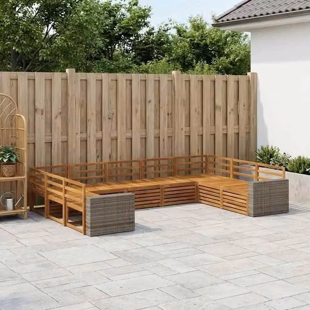 Set di divani da esterno a L vidaXL in legno di acacia massello marrone con cuscini inclusi – 1