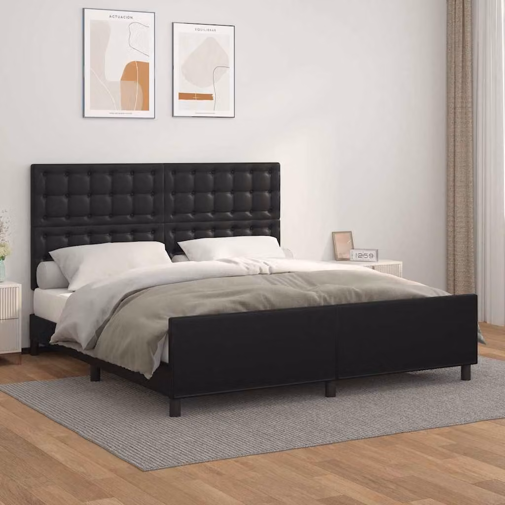 Giroletto con Testiera vidaXL in Similpelle Nero L/P/H: 160 x 200 x 128 cm – 1