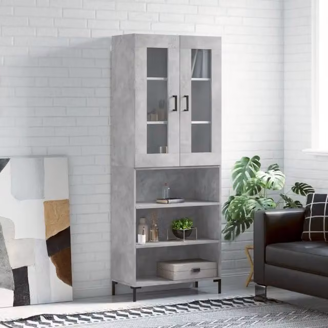 Credenza moderna vidaXL in legno e metallo grigio L: 69,5 cm, P: 34 cm, H: 180 cm – 1