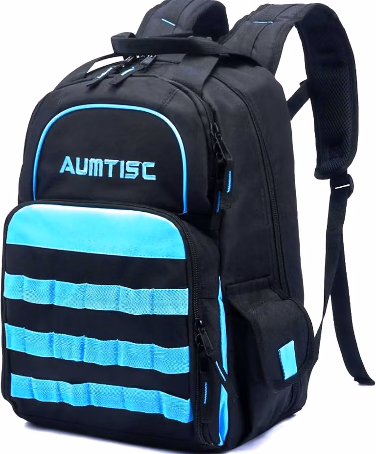 Zaino per utensili, con 42 scomparti multifunzionali, dimensioni 28x22x40 cm, ideale per l'edilizia e l'industria