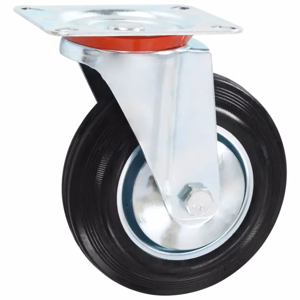Set di 12 ruote girevoli vidaXL in gomma e zinco galvanizzato, colore nero, diametro 160 mm – 2