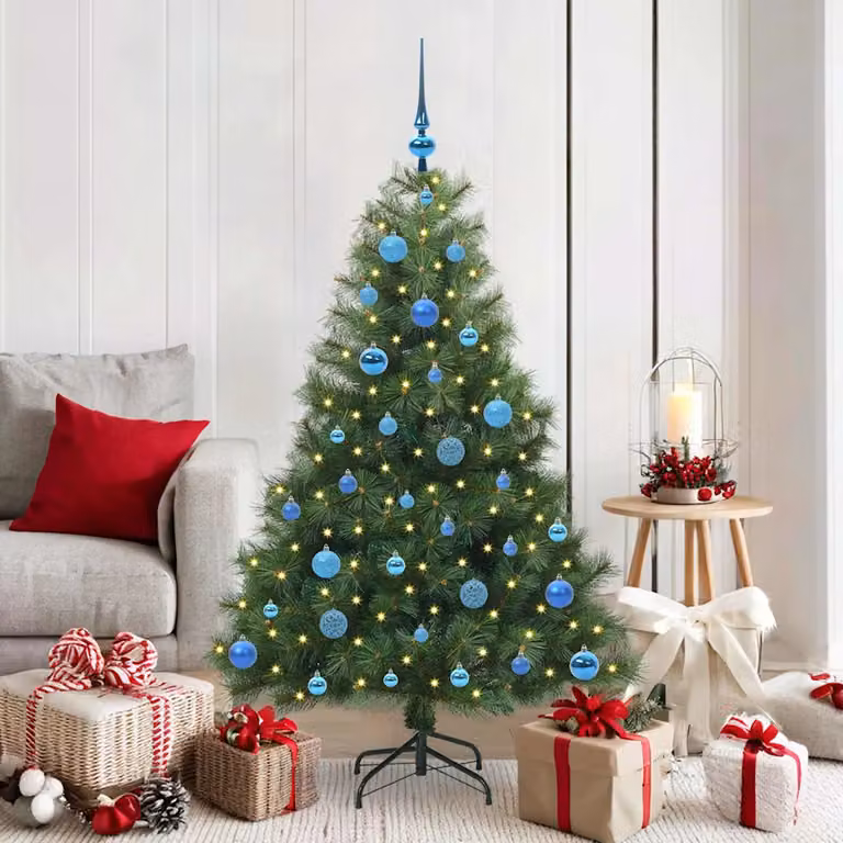 Albero di Natale artificiale vidaXL verde con 150 LED luce bianca calda in PE e PVC, Altezza: 150 cm
