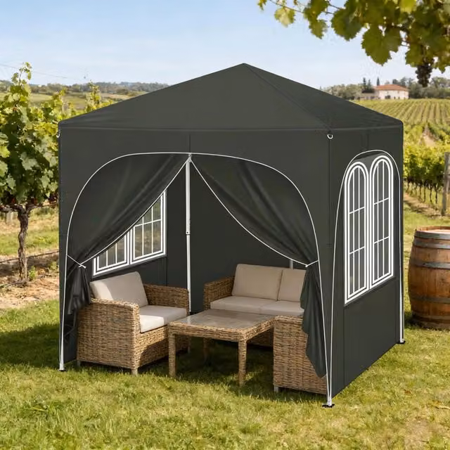Gazebo REDOM Grigio con 4 pareti laterali e altezza regolabile L/P: 200 x 200 cm, H: 232/236/240 cm – 1