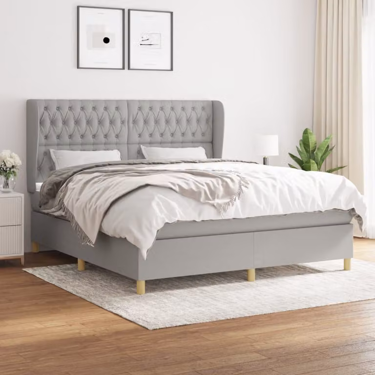 vidaXL Letto matrimoniale con materasso in tessuto grigio chiaro 180x200 cm - Letto matrimoniale - Boxspringbetten - Bett - Schlafzimmermöbel