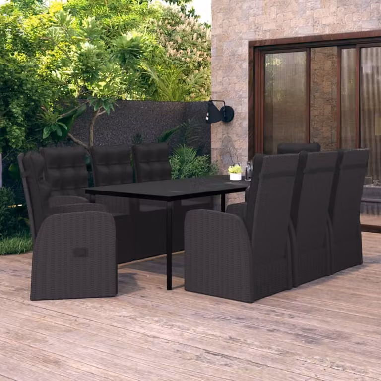 The Living Store Set da pranzo da giardino 9 pezzi con cuscini nero