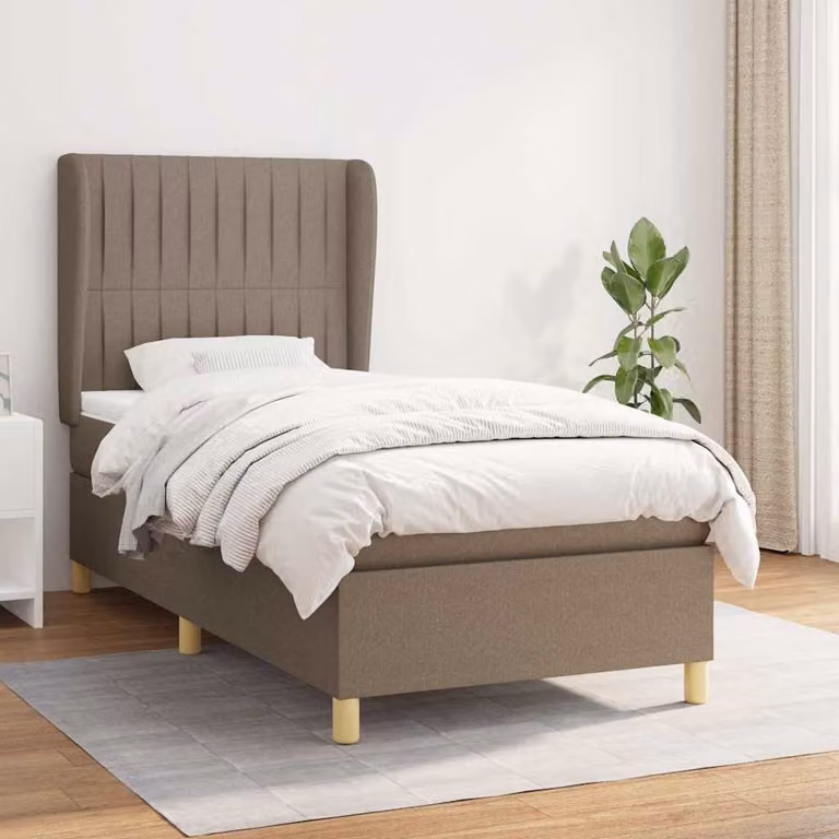 vidaXL Giroletto a Molle con Materasso Ibrido in Tessuto Beige e Bianco, L/P/H: 90 x 190 cm