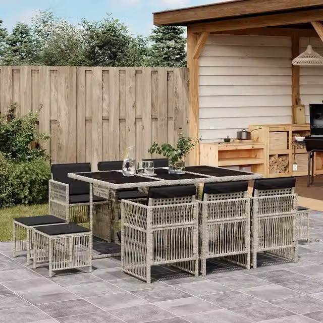 Set Pranzo Giardino 11pz con Cuscini Grigio Chiaro Polyrattan 3210971