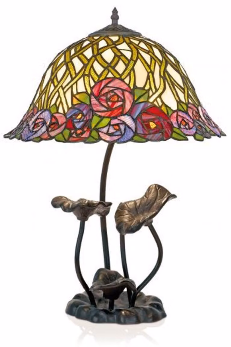 Lampada da tavolo "Casa Padrino" in stile Tiffany, con motivo floreale a mosaico, realizzata in vetro e metallo. Diametro: 40 cm