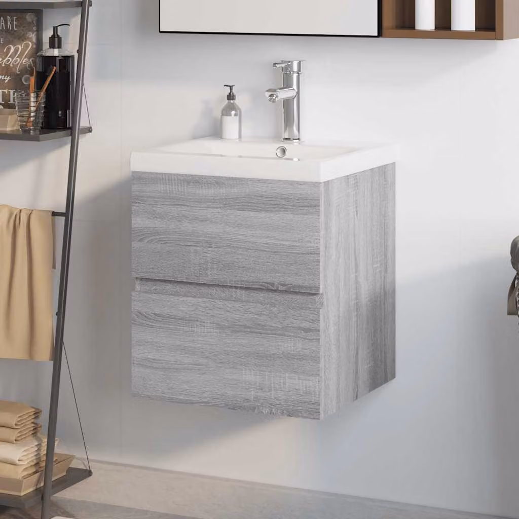 Mobile bagno con lavabo integrato vidaXL moderno in legno e MDF, Grigio e Bianco