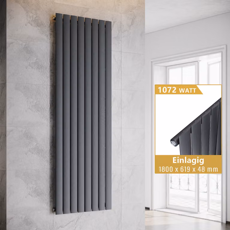 SONNI Radiatore a pannello verticale, monostrato, antracite, 1800×619 mm, senza resistenza