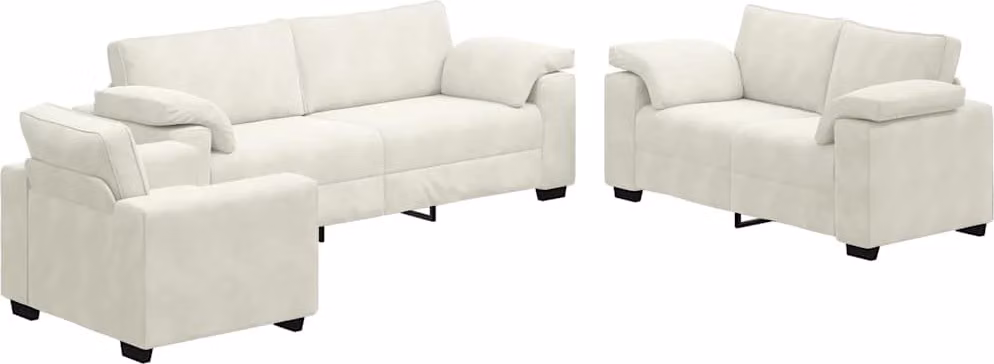 SYFAX™ Set di Divani 3 pz con Cuscini Crema in Velluto