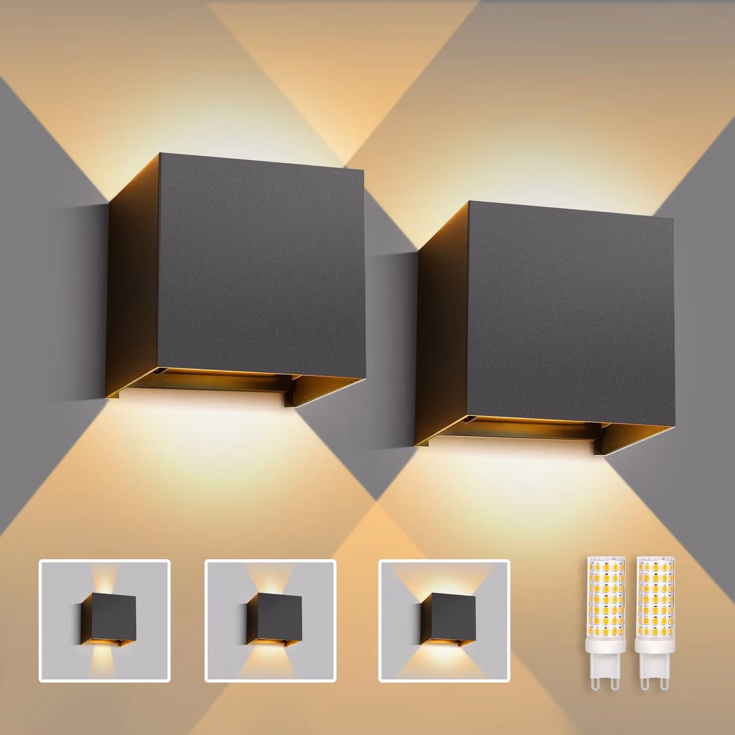 Lampada da parete a LED G9, grado di protezione IP65, 3000K, colore sabbia scuro, set da 2