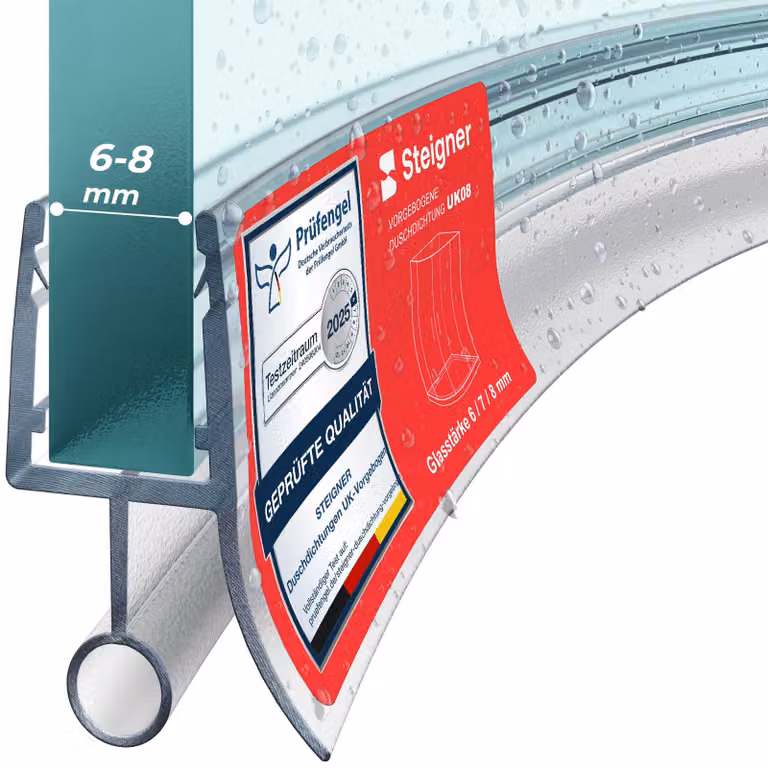 Guarnizione per doccia STEIGNER, 190 cm, spessore vetro 6/7/8 mm, guarnizione di ricambio in PVC curvata per doccia circolare, UK08