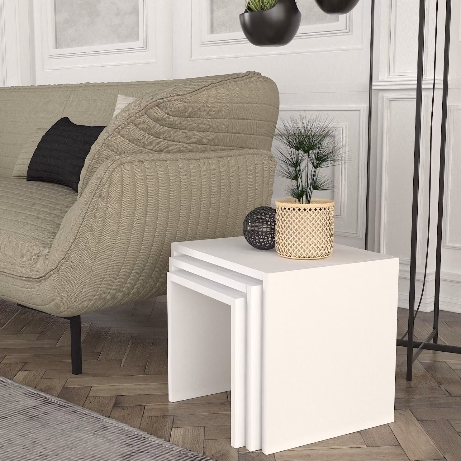 Skye Decor, Zariel - White, Set di tavolini (3 pezzi), Bianco, 100% MELAMINICO, 44,5 x 35 x 38,5 cm