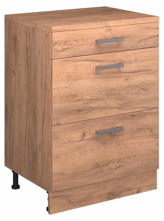 Mobile cucina sottotetto Vicco R-Line Rovere dorato 60 cm senza inclinazione con 3 cassetti, Model 61715