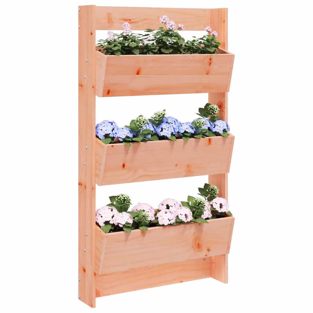 Fioriera a muro vidaXL con 3 ripiani in legno massello Douglas, colore marrone, L: 60 cm, P: 18,5 cm, H: 110 cm