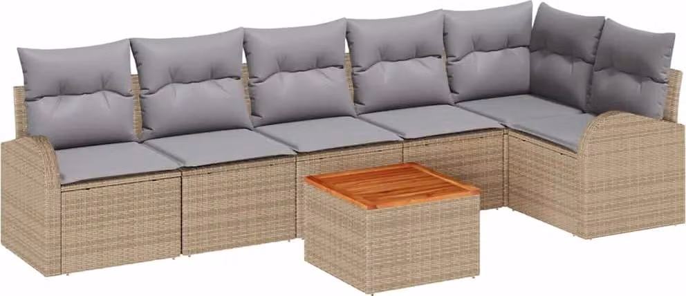 Set Divano da Giardino con cuscino 7 pcs Beige polyrattan