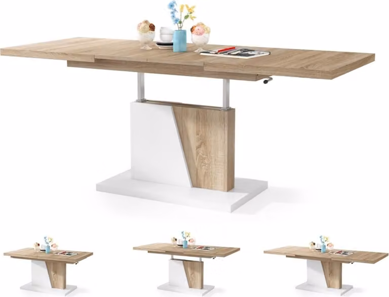 Tavolo da pranzo Grand, tavolo da pranzo, allungabile fino a 180 cm, regolabile in altezza, tavolo da cucina, Kitchen Table, 120x70 cm, 05, rovere Sonoma + bianco