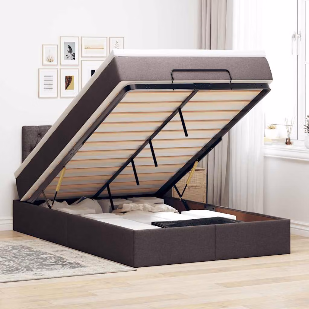 Letto Pouf con Materasso vidaXL in Tessuto con Base a Sollevamento, Illuminazione Sotto il Letto e Porte USB, L/P/H: 200 x 80 x 45 cm – 1