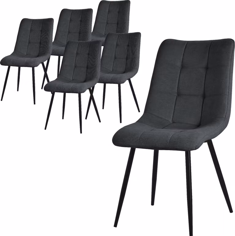 ML-Design set di 6 sedie da sala da pranzo antracite, sedie da soggiorno con rivestimento in tessuto e gambe in metallo, sedie da cucina con schienale