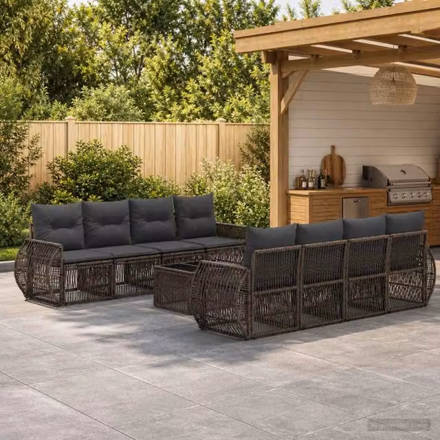 Set Divano da Giardino 9 pz Grigio polyrattan 3435362