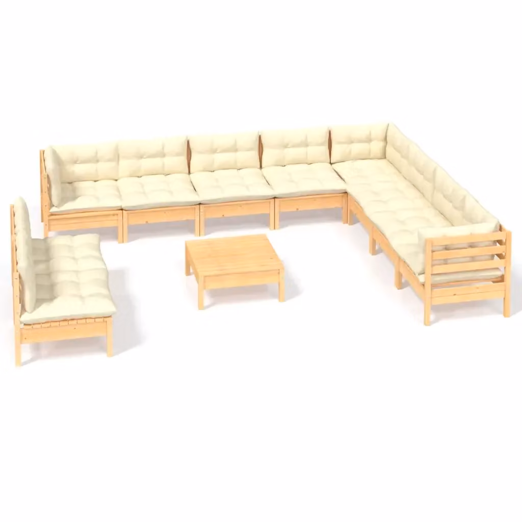 Set di Divani da Giardino a L vidaXL in Legno di Pino con Cuscini Beige 11 Pezzi – 2