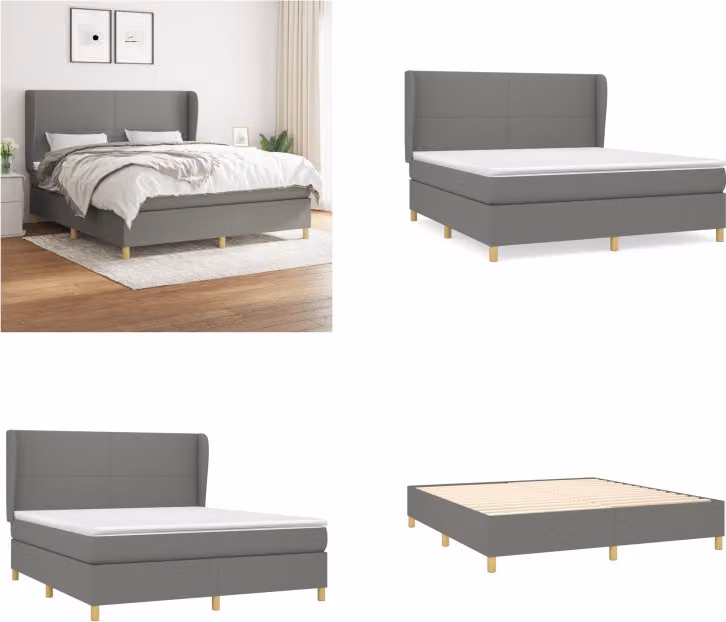 vidaXL Letto boxspring con materasso in tessuto grigio scuro 160x200 cm - Letto boxspring - Boxspringbetten - Bett - Schlafzimmermöbel