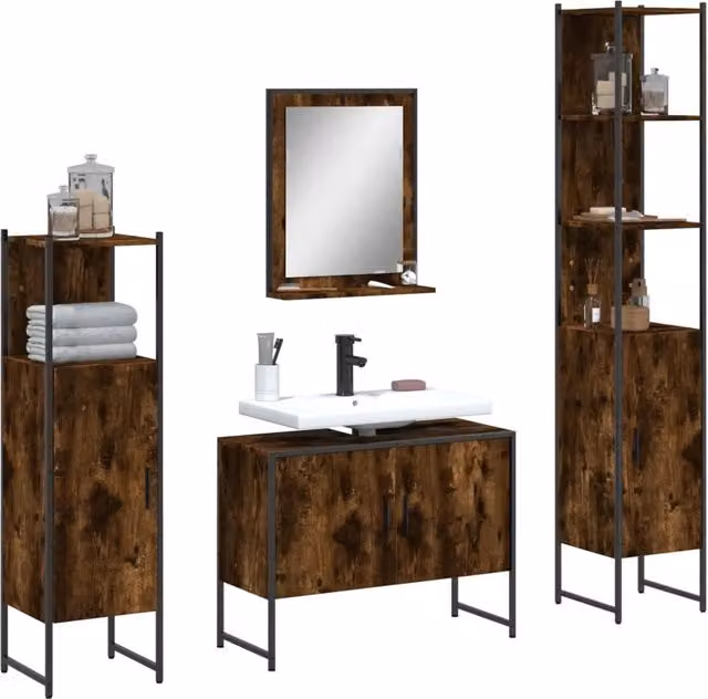 Set Mobili da Bagno 4 pz Rovere Fumo in Legno Multistrato 3214361