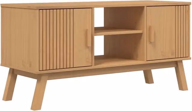 Mobile porta TV OLDEN in legno massello di pino marrone L 114 cm x P 43 cm x H 57 cm – 1