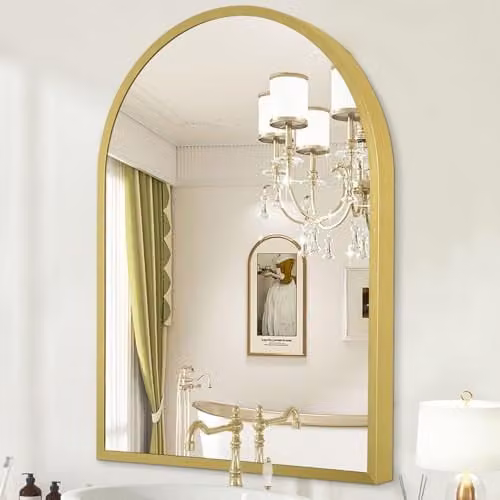 HLFMVWE Specchio da bagno ad arco per parete, specchio da parete ad arco con cornice in lega di alluminio per specchiera, soggiorno, camera da letto, ingresso, grande 65 x 45 cm
