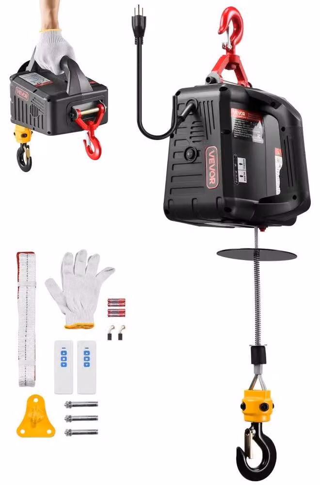 Verricello elettrico da 1500 W - capacità di sollevamento di 500 kg - altezza di sollevamento di 7,6 metri - telecomando wireless