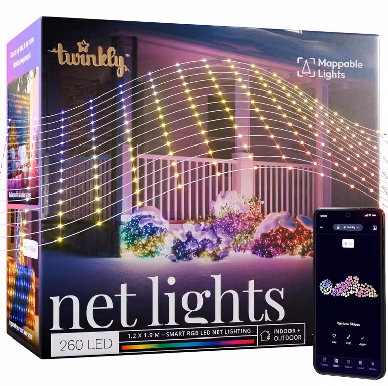 Twinkly Net 240 perle LED RGB, 1,45x 2,4 m, cavo trasparente, IP44