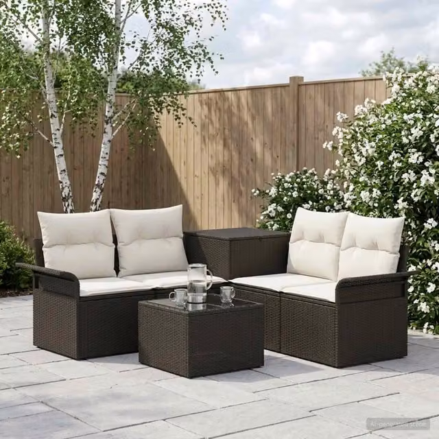 Set di divani 6 pz 4 posto Nero e Bianco Crema 3447068